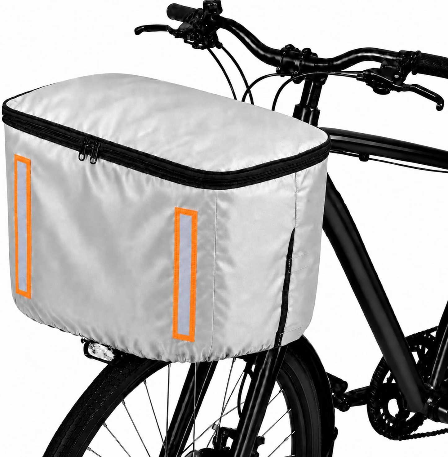 自転車 前かごカバー 厚手 防水 撥水 500Dオックス カゴカバー ファスナー付き 大容量 破れにくい UVカット 反射テープ付き 防塵 防犯 簡単取付 通勤 通学 買い物 ママチャリ対応