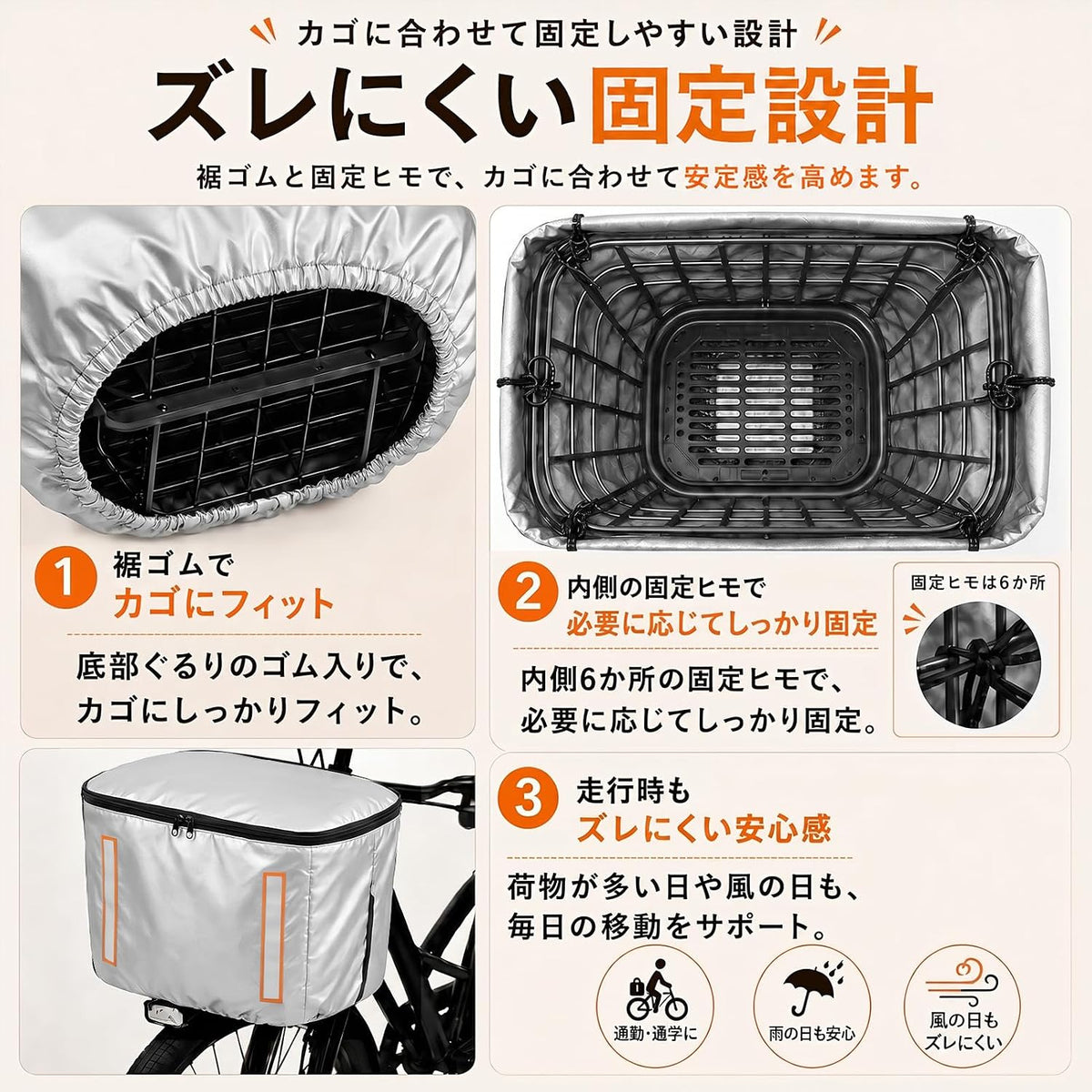 自転車 前かごカバー 後ろかご対応 厚手 防水 撥水 500Dオックス 自転車カゴカバー ファスナー付き 大容量 拡張式 破れにくい UVカット 反射テープ付き 防塵 目隠し 防犯 簡単取付 通勤 通学 買い物 ママチャリ対応