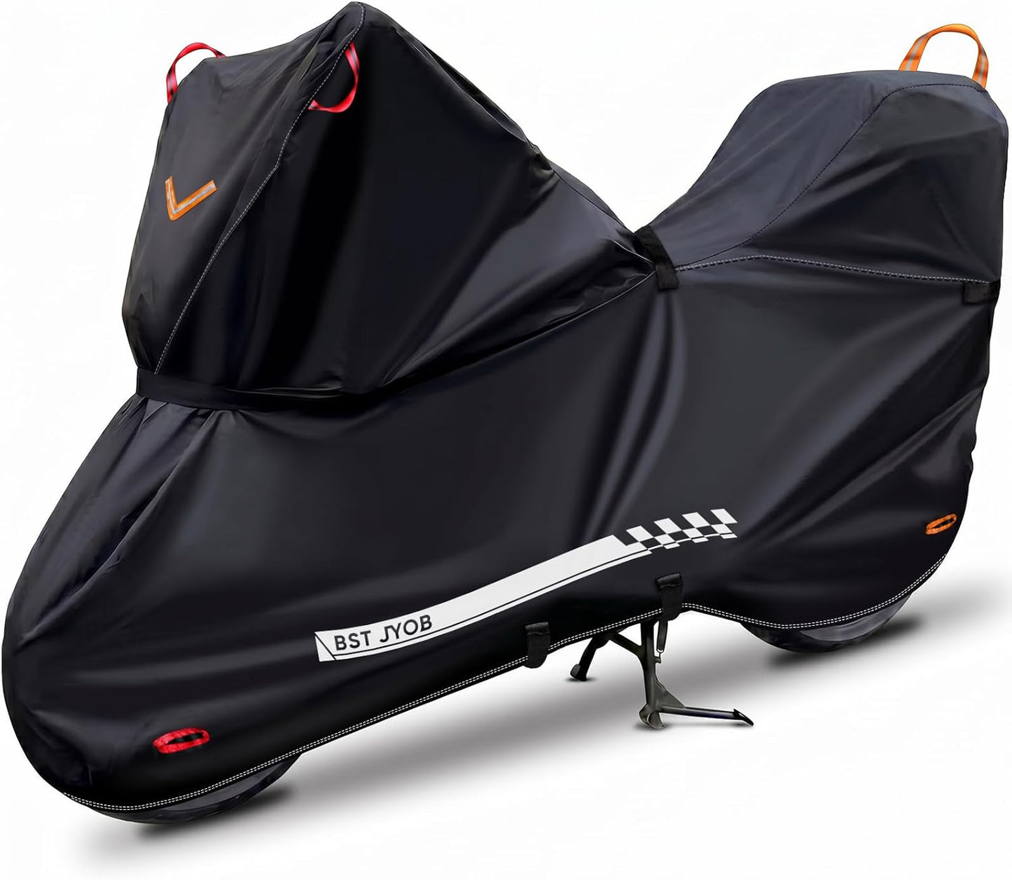 Bst Jyob スクーターカバー バイクカバー 500D 厚手 防水 【スクーター専用設計 強風対策 5点固定ベルト】 オックスフォード生地 UVカット 盗難防止 収納バッグ付き 原付/125cc/250cc用/小型/普通/軽二輪など（high edition）