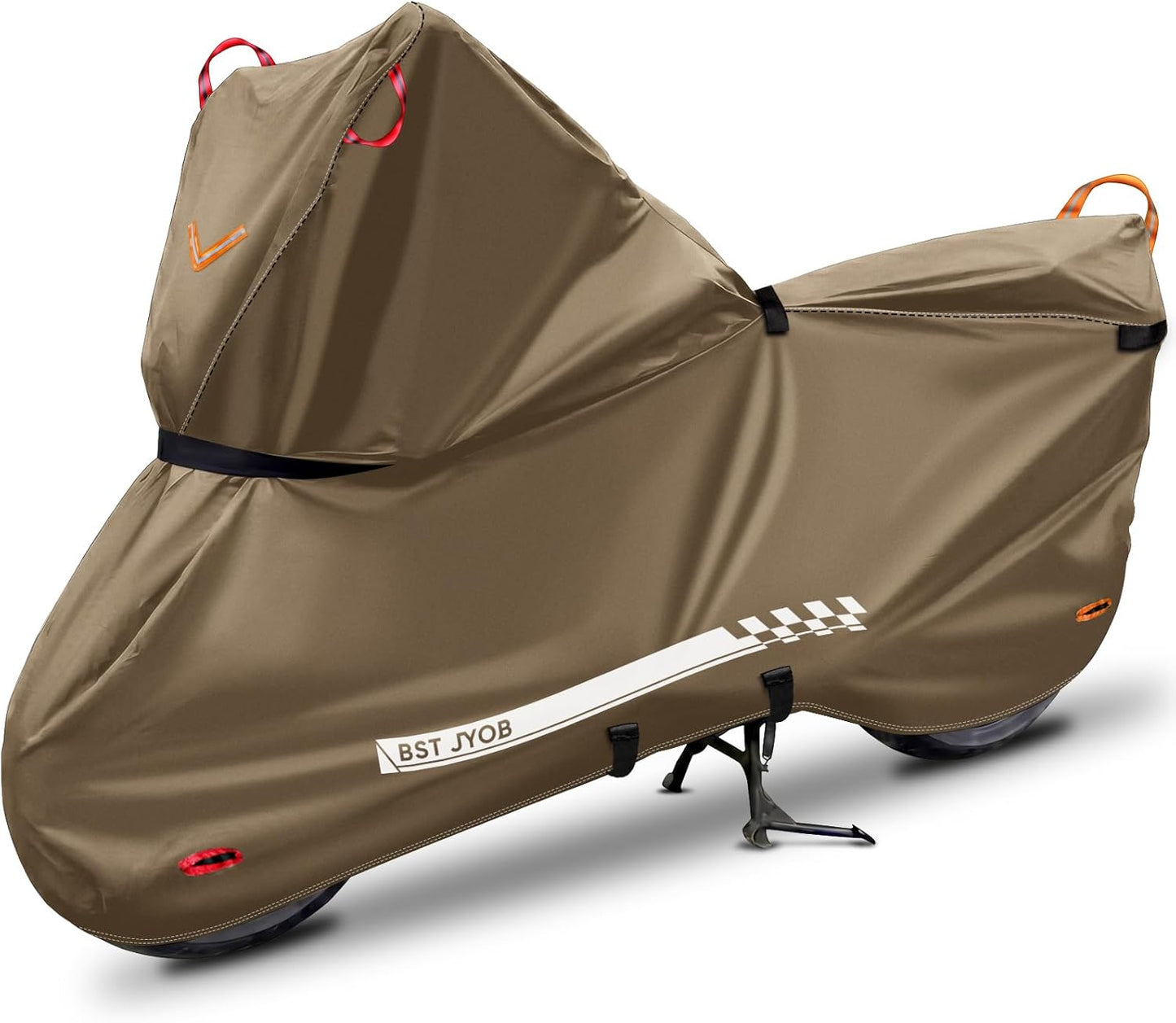 Bst Jyob スクーターカバー バイクカバー 500D 厚手 防水 【スクーター専用設計 強風対策 5点固定ベルト】 オックスフォード生地 UVカット 盗難防止 収納バッグ付き 原付/125cc/250cc用/小型/普通/軽二輪など（high edition）