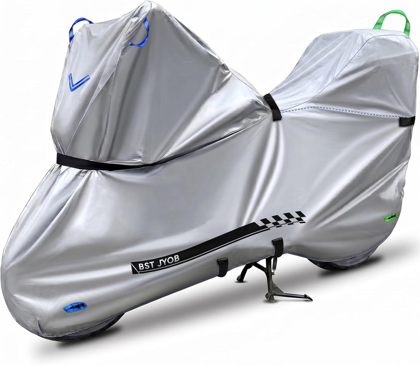 Bst Jyob スクーターカバー バイクカバー 500D 厚手 防水 【スクーター専用設計 強風対策 5点固定ベルト】 オックスフォード生地 UVカット 盗難防止 収納バッグ付き 原付/125cc/250cc用/小型/普通/軽二輪など（high edition）