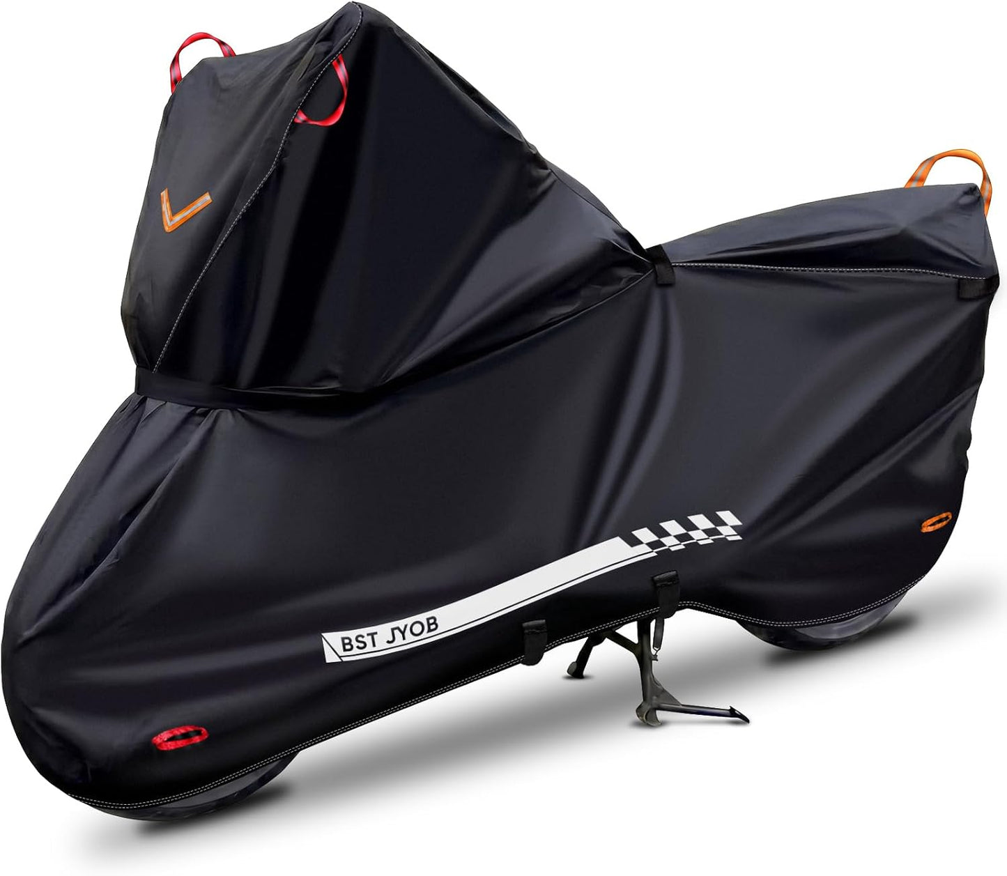 Bst Jyob スクーターカバー バイクカバー 500D 厚手 防水 【スクーター専用設計 強風対策 5点固定ベルト】 オックスフォード生地 UVカット 盗難防止 収納バッグ付き 原付/125cc/250cc用/小型/普通/軽二輪など