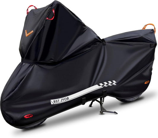 Bst Jyob スクーターカバー バイクカバー 500D 厚手 防水 【スクーター専用設計 強風対策 5点固定ベルト】 オックスフォード生地 UVカット 盗難防止 収納バッグ付き 原付/125cc/250cc用/小型/普通/軽二輪など